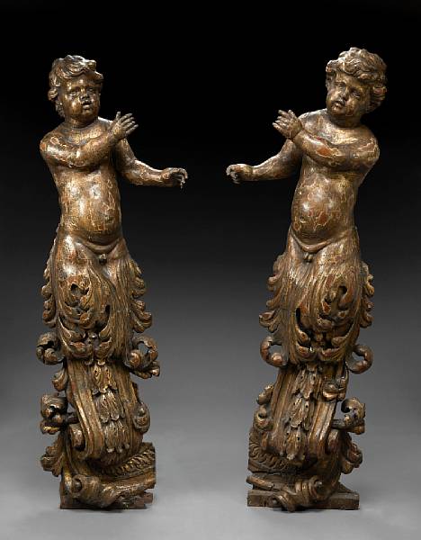 Appraisal: A pair of Italian carved giltwood figural terms th century