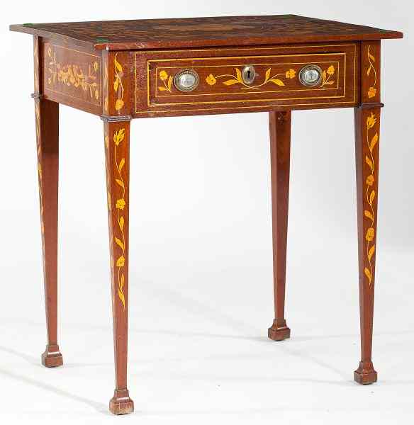 Appraisal: Continental Marquetry Side Standcirca fruitwood veneer with lightwood inlay the