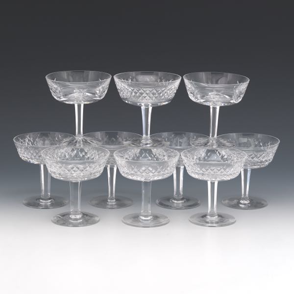 Appraisal: TEN WATERFORD CRYSTAL CHAMPAGNE COUP TALL SHERBET GLASSES Eight cross