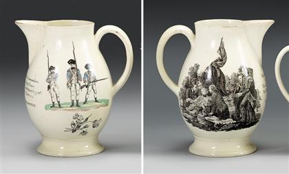 Appraisal: Black transfer and polychrome decorated commemorative pitcher wedgwood etruria early