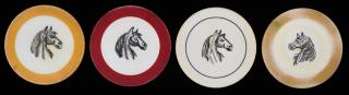 Appraisal: Set of Four Horse Head Scrimshawed Ivory Poker Chips American