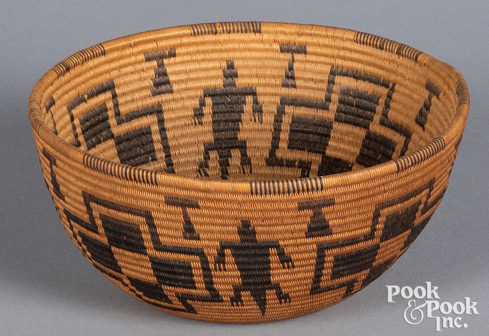 Appraisal: Native American Indian coiled basket Native American coil basket with