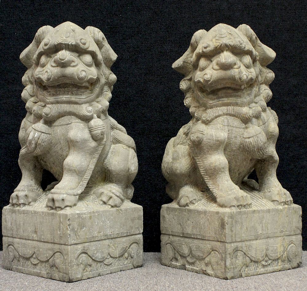 Appraisal: Antique Chinese Stone Foo Dogs- C L Ma Collection Antique