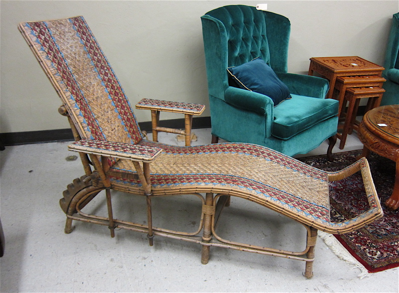 Appraisal: RECLINING CHAISE LOUNGE DECK CHAIR mid- th century of bamboo