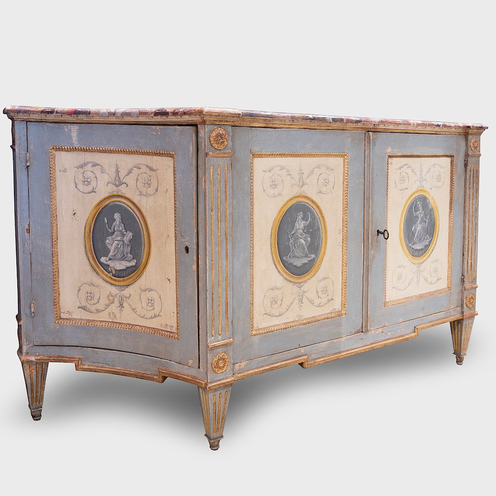 Appraisal: Italian Neoclassical Style Painted and Parcel-Gilt Buffet Probably Venice Fitted