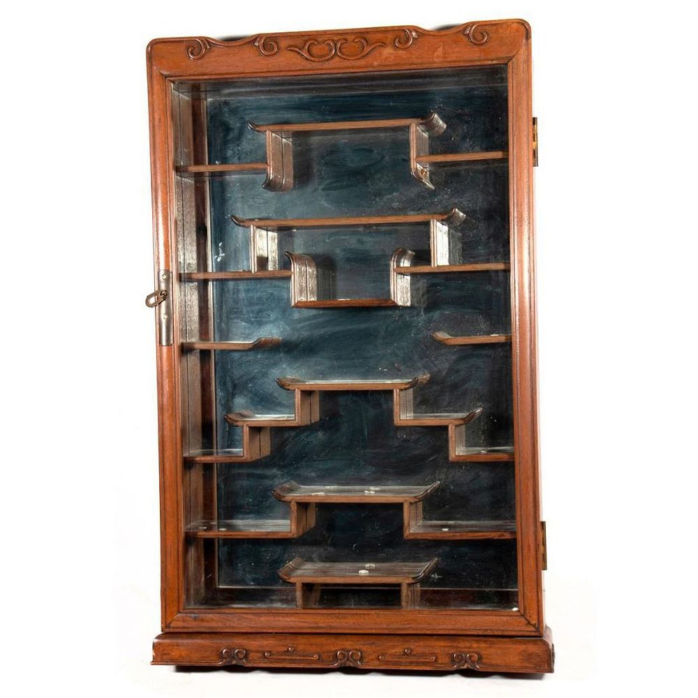 Appraisal: Chinese Hardwood Snuff Bottle Display Cabinet in h in w