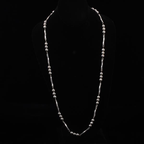 Appraisal: Taxco Mexican Sterling Ball Bead and Twist Bar LONG Chain