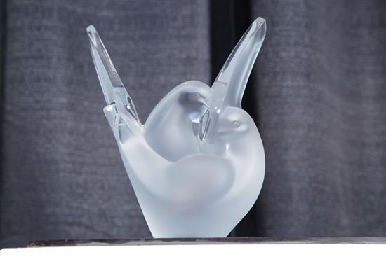 Appraisal: LALIQUE LOVEBIRD VASE In clear and frosted glass With intertwined