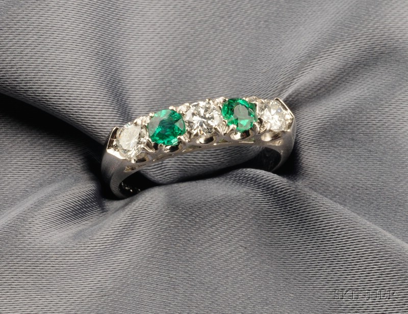 Appraisal: kt White Gold Emerald and Diamond Five-stone Ring prong-set with