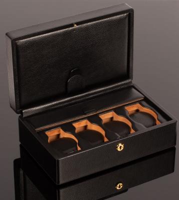 Appraisal: A Gigliodoro Italian black leather three-section watch box with eight