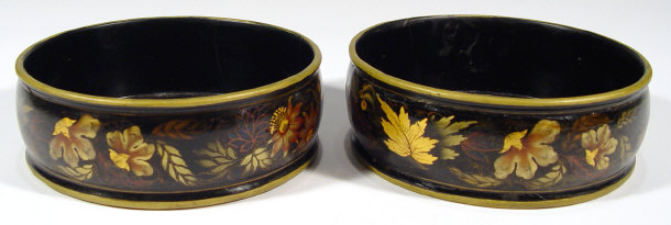 Appraisal: Pair of th century black laquer papier mach coasters gilded