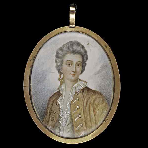 Appraisal: French Miniature Portrait on Ivory French painted miniature ivory portrait