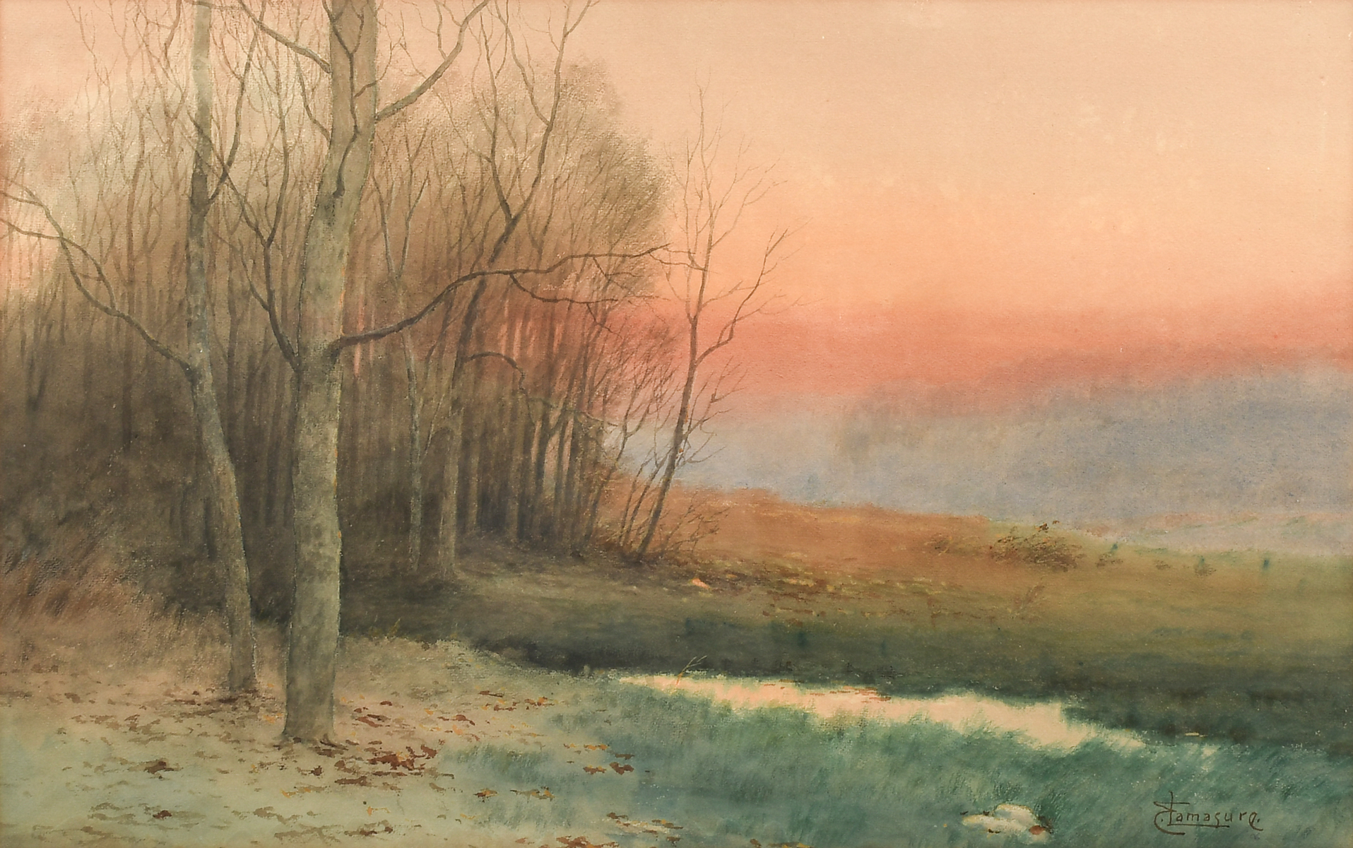 Appraisal: LAMASURE JR Edwin American - Tonalist Pastoral Sunset Watercolor sight