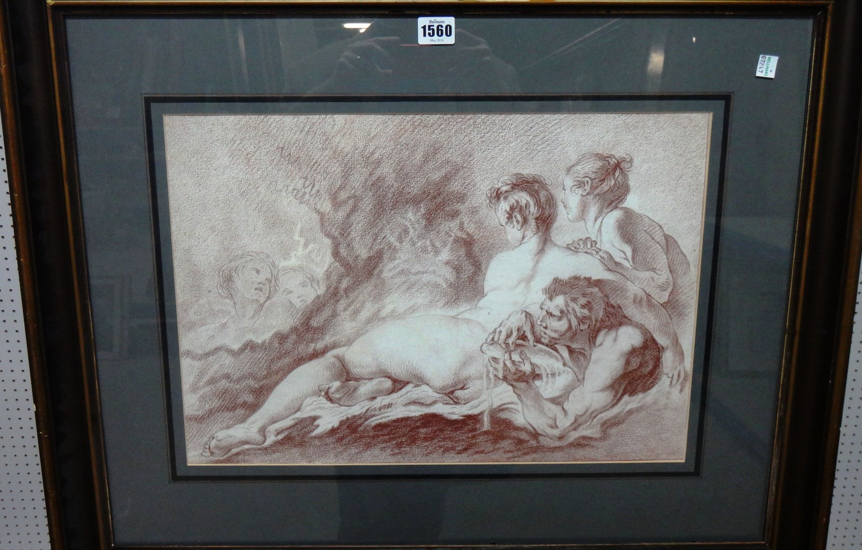 Appraisal: Manner of Francois Boucher Nymph and Satyr brown chalk cm