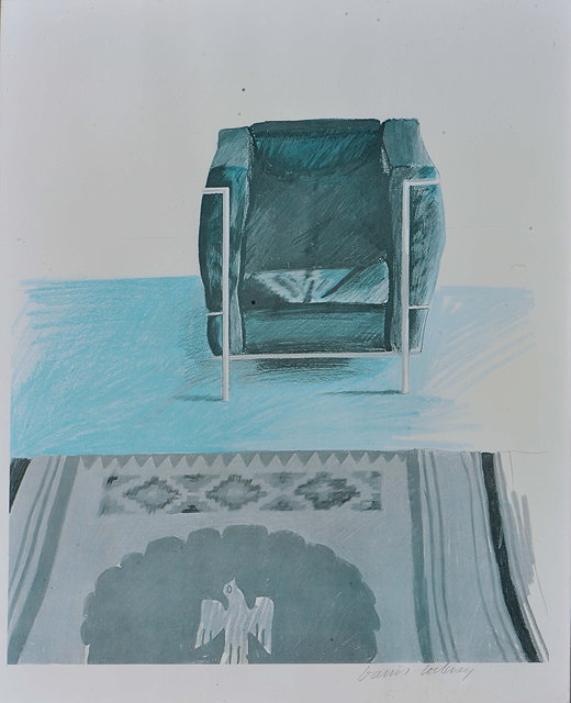 Appraisal: David Hockney British b Corbusier Chair and Rug signed in