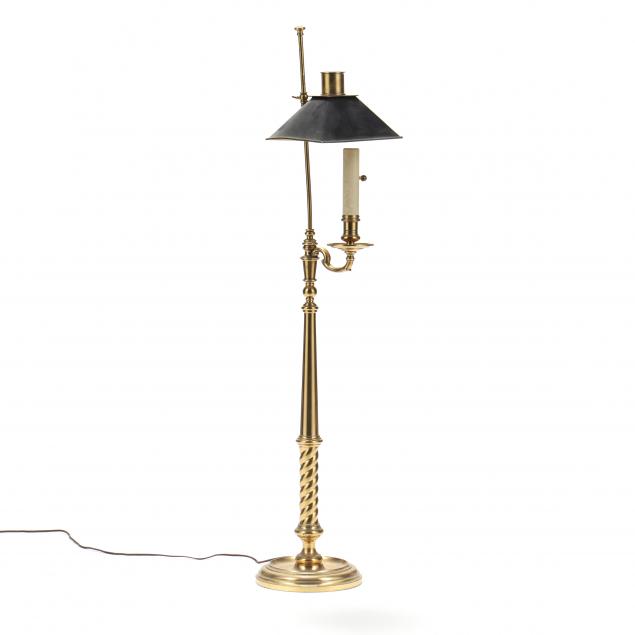 Appraisal: VINTAGE BRASS FLOOR LAMP Circa adjustable black painted metal shade