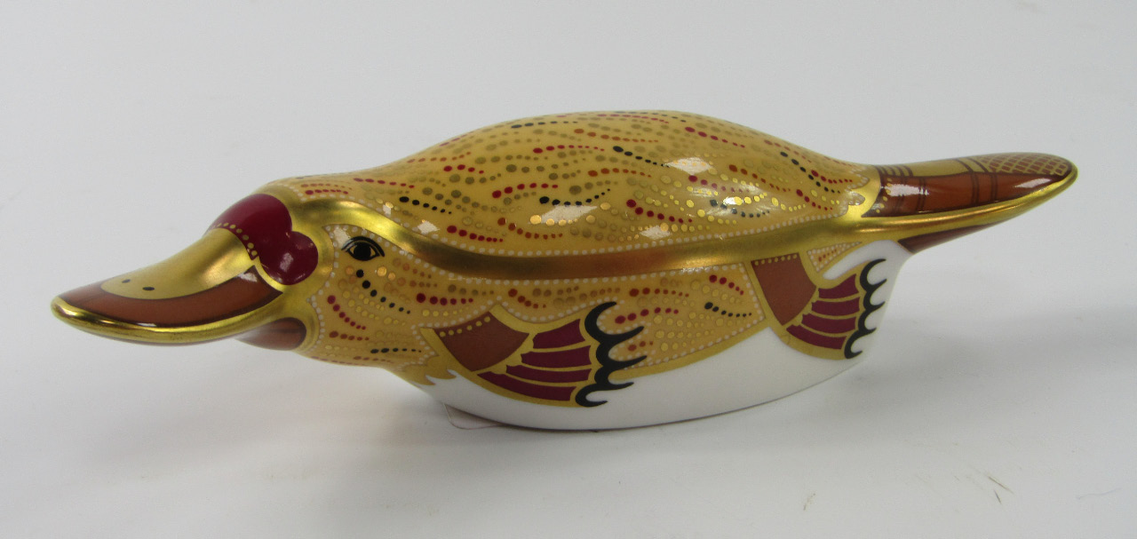 Appraisal: A Royal Crown Derby Imari paperweight modelled as the Duck-billed