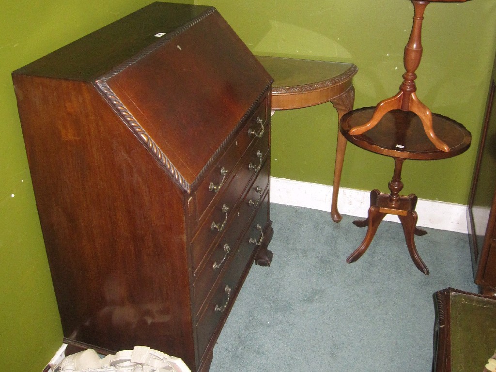 Appraisal: Lot comprising mahogany writing bureau hall table and two wine