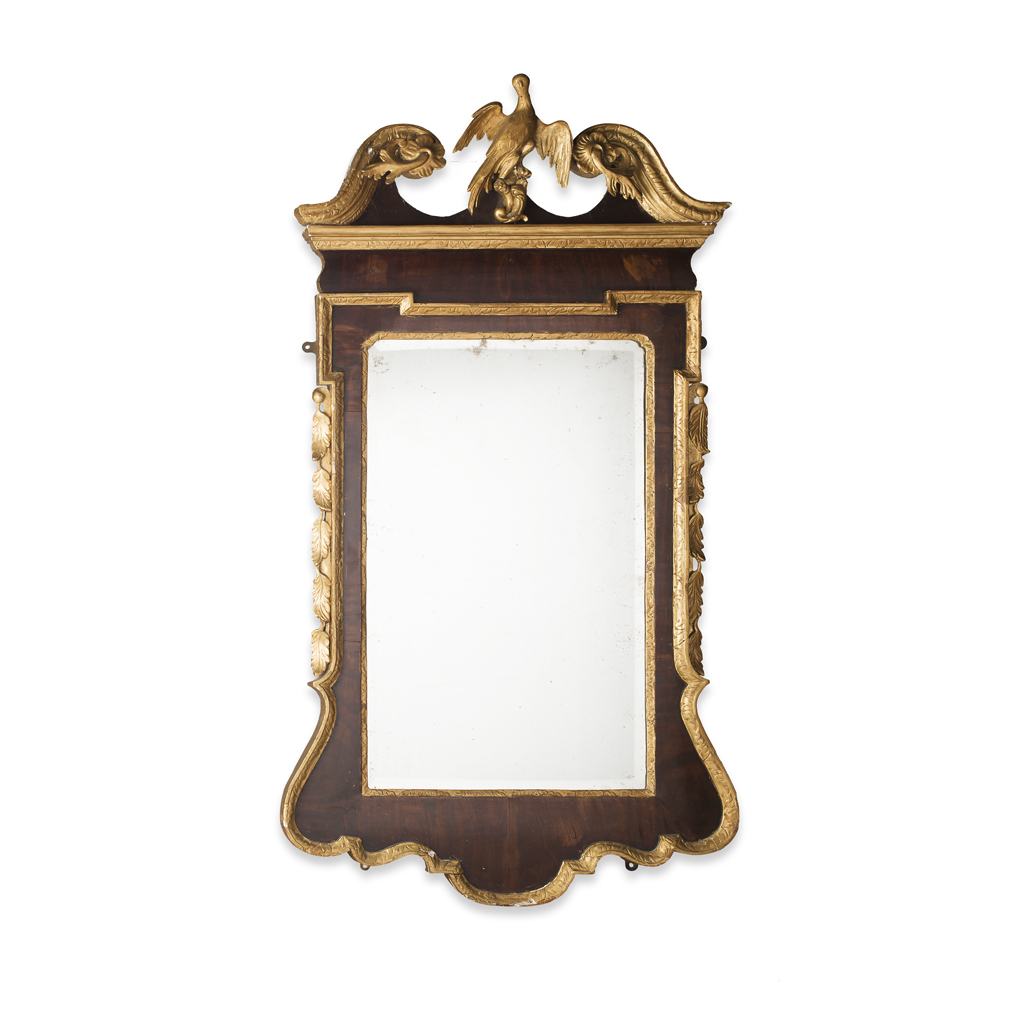 Appraisal: GEORGE II WALNUT AND PARCEL GILT MIRROR MID TH CENTURY