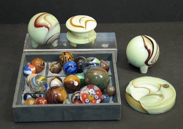 Appraisal: Agate Grouping amp desk set An accumulation of agates of