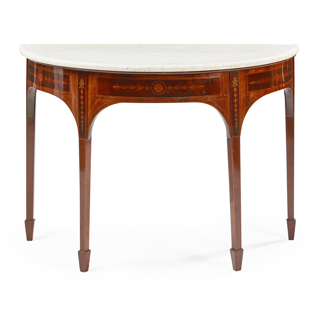 Appraisal: GEORGE III MAHOGANY AND INLAY MARBLE TOP PIER TABLE LATE