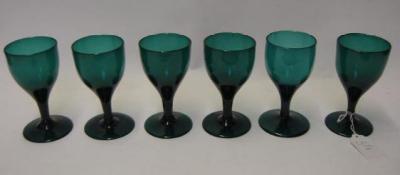 Appraisal: A SET OF SIX BRISTOL GREEN WINE GLASSES th century