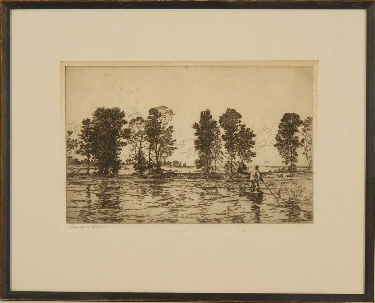 Appraisal: FRAMED FRANK BENSON ETCHING Depicting a duck hunter from Second