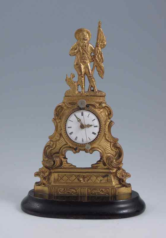 Appraisal: ANDREAS HOFER FIGURAL MINIATURE CLOCK Gilt bronze case with figural