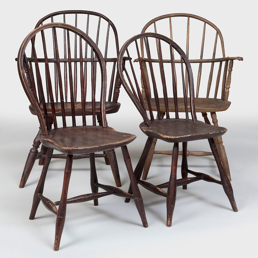 Appraisal: Group of Four Hoop Back Windsor Chairs Comprising two armchairs