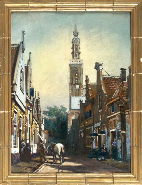 Appraisal: GOUDA Rare and large plaque painted after Cornelis Springer Dutch