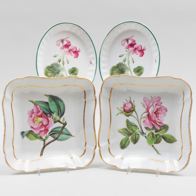 Appraisal: Pair of English Botanical Shaped Square Porcelain Dishes and a