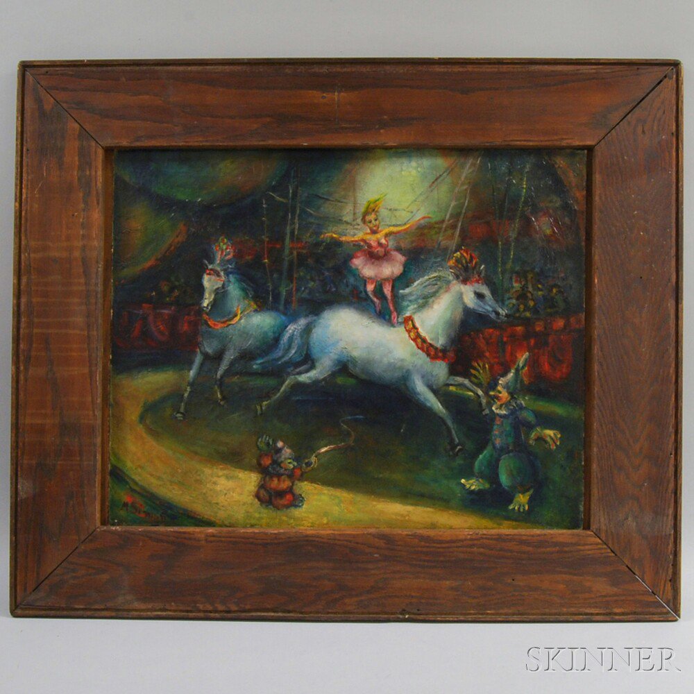 Appraisal: American School th Century Circus Horse Rider Signed M Simon