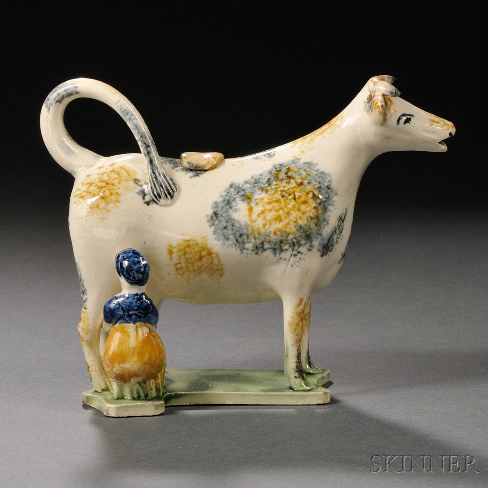 Appraisal: Staffordshire Earthenware Cow Creamer with Milkmaid England late th century