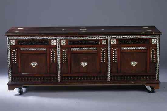 Appraisal: EGYPTIAN MOTHER-OF-PEARL AND IVORY INLAID CHEST The rectangular hinged top