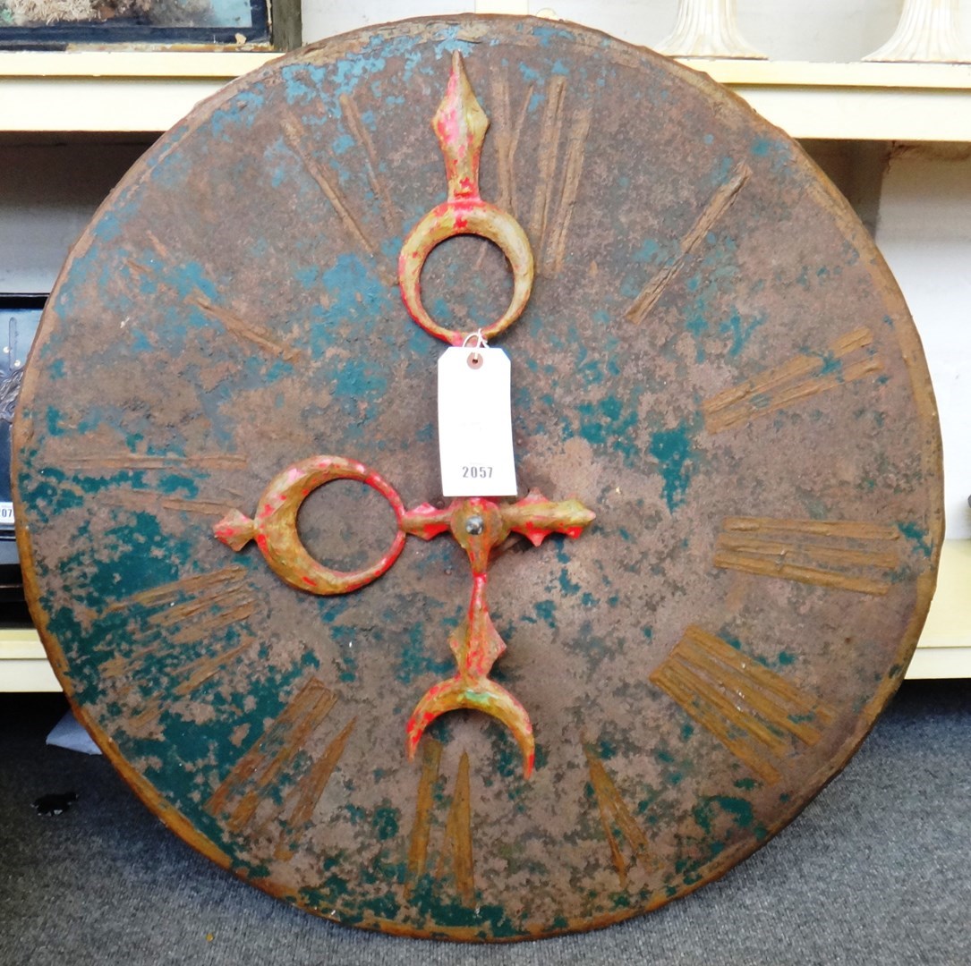 Appraisal: A metal bound wooden wall clock late th century the