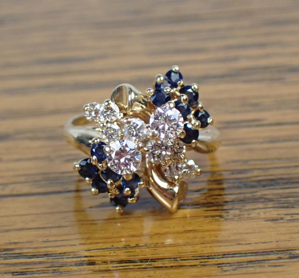 Appraisal: DIAMOND SAPPHIRE AND FOURTEEN KARAT GOLD RING The k gold