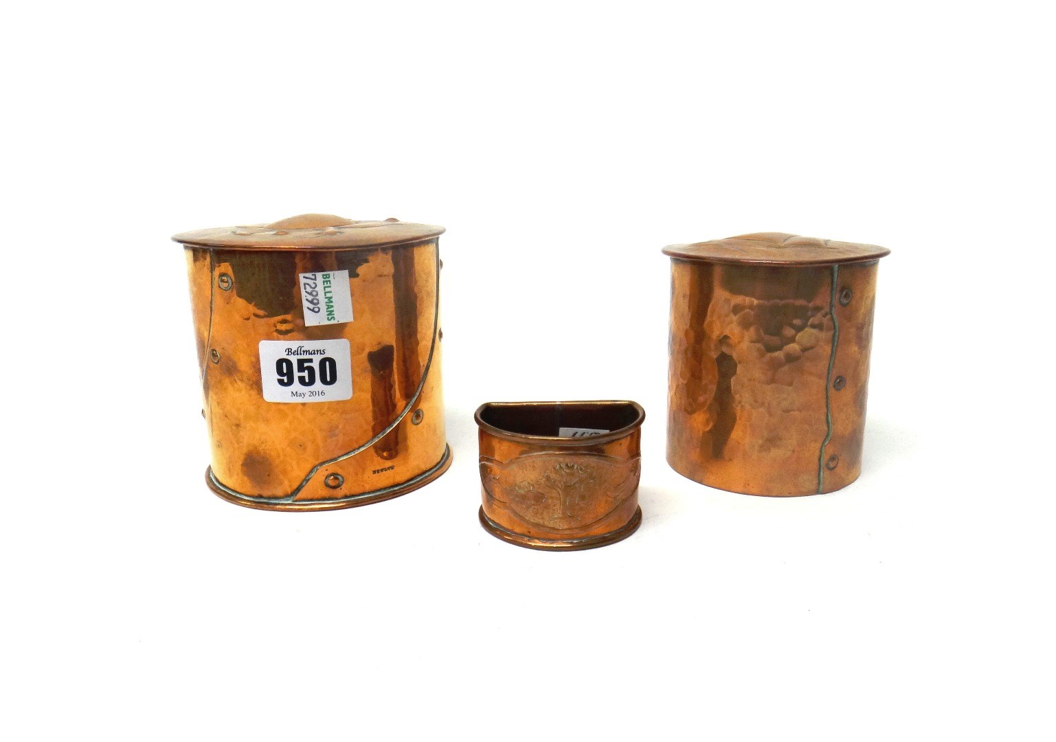 Appraisal: Two copper boxes and a Keswick copper napkin ring early