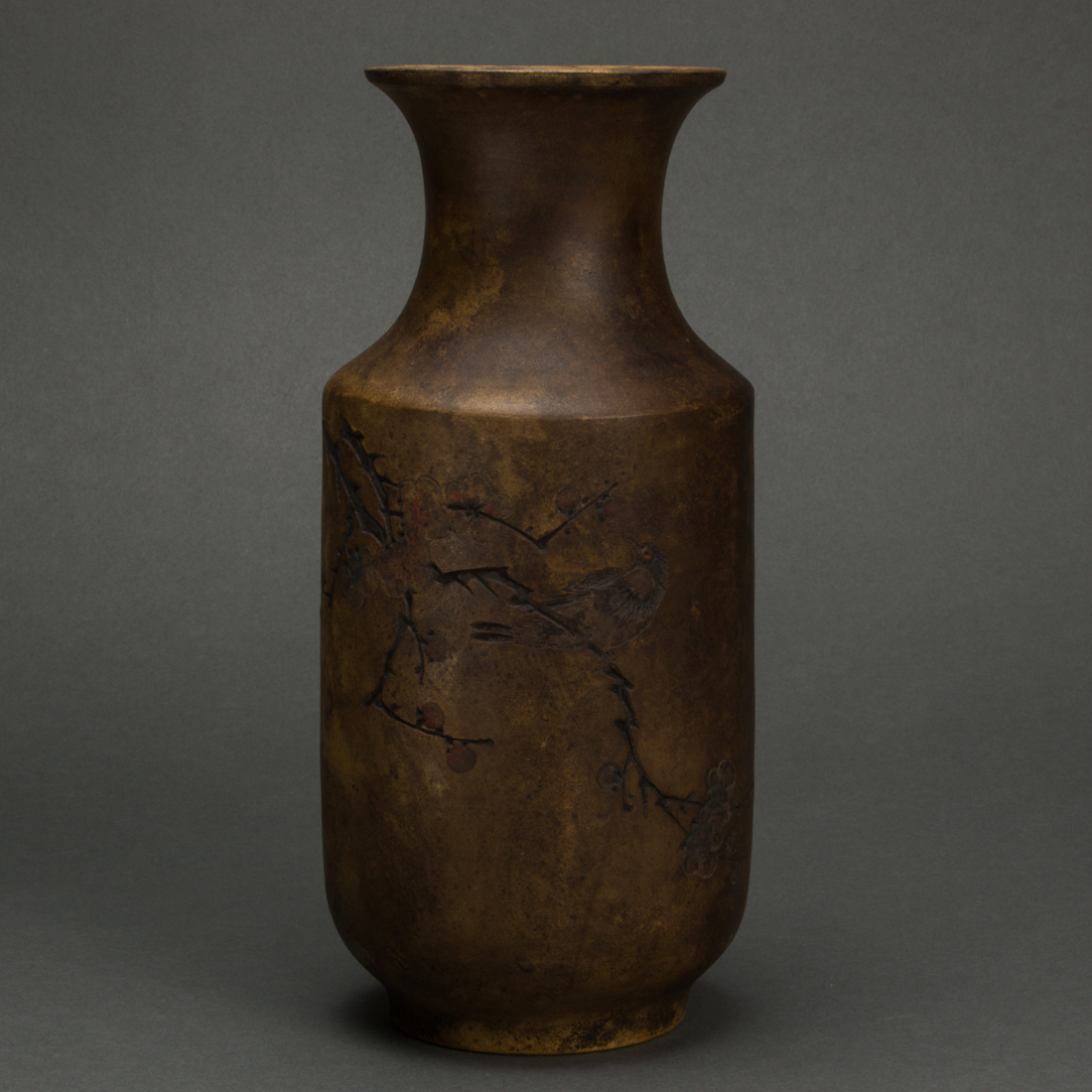 Appraisal: Chinese Yixing vase carved with a bird perched on a