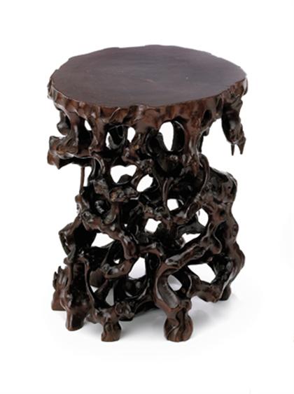 Appraisal: Chinese Hongmu reticulated stand th century Of tall cylindrical form