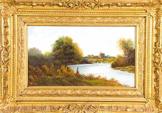 Appraisal: Continental school early th century RIVERBANK LANDSCAPE oil on board