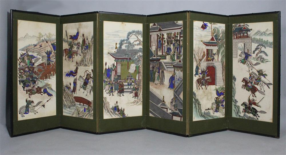 Appraisal: CHINESE SET OF SIX PAINTINGS NOW MOUNTED AS A SCREEN