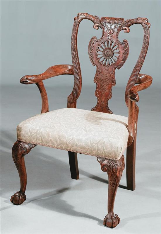 Appraisal: Chippendale style carved mahogany open armchair late th century birds'-head