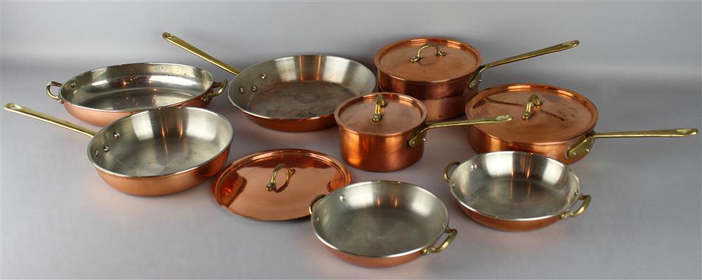 Appraisal: GROUP OF COPPER COOKWARE including skillets -- dia in and