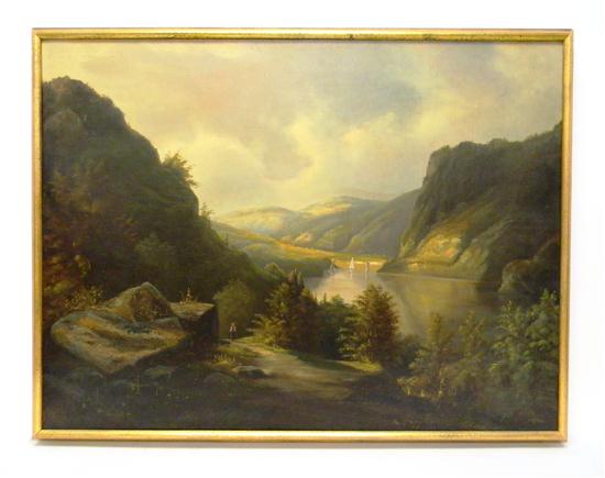 Appraisal: Unknown artist ''Hudson River Scene'' oil on canvas ss ''