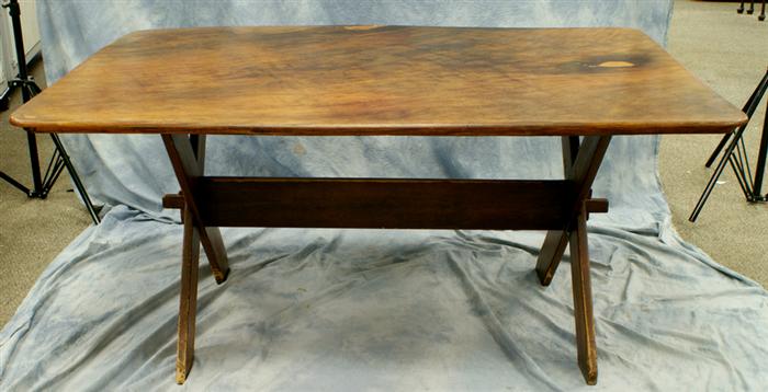 Appraisal: Pine sawbuck table with a later applied figured walnut top