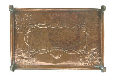 Appraisal: An Arts and Crafts stamped copper tray rectangular with upturned