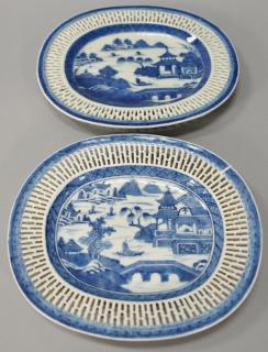 Appraisal: Pair of Canton oval reticulated plates x Provenance Being sold