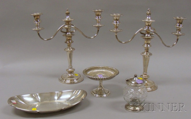 Appraisal: Five Sterling and Silver Plated Serving Items a pair of