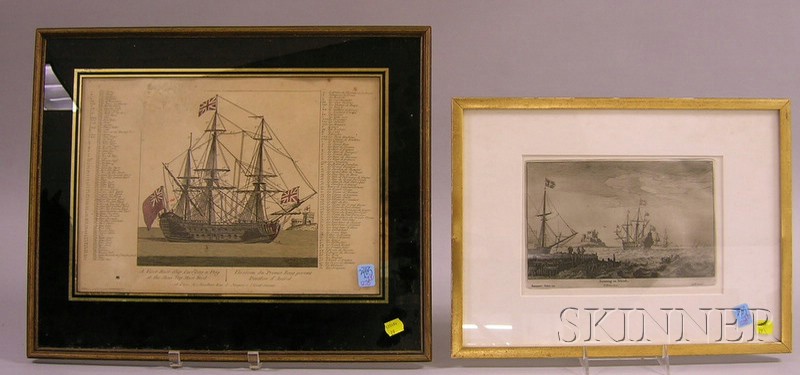 Appraisal: Three Framed Marine Scenes an etching Louuing Irland a French