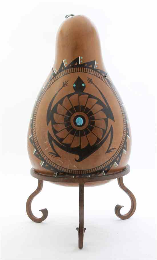 Appraisal: A Southwestern Gourd Vessel on Stand Bruce Haughey of lidded